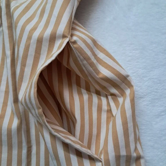 Anthropologie Exquise Danna Jumpsuit Women's Medium Camel Beige Wide Leg Striped